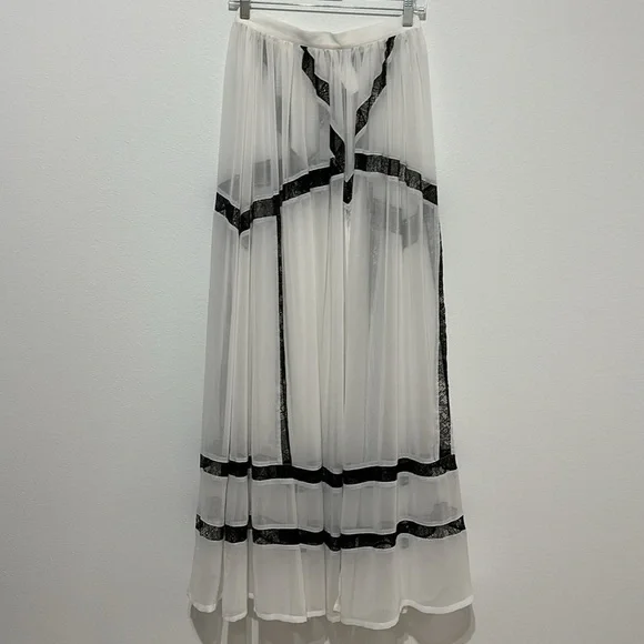 Blessed are the Meek Turn to Gold White and Black Lace Maxi Skirt - 2